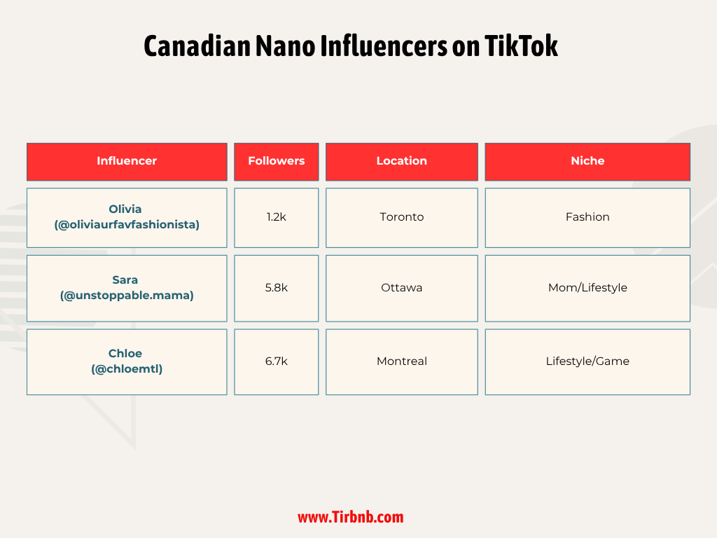 Canadian Nano Influencers on TikTok