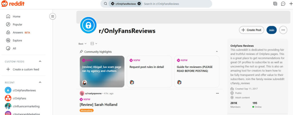 OnlyFans Subreddits
